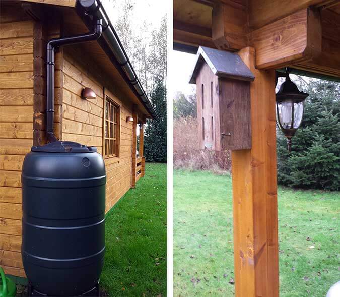 Regentonne und Insektenhotel