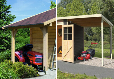 Ein Gerätehaus für Rasenmäher und Rasentraktor Gerätehaus für Rasenmäher und Rasentraktor