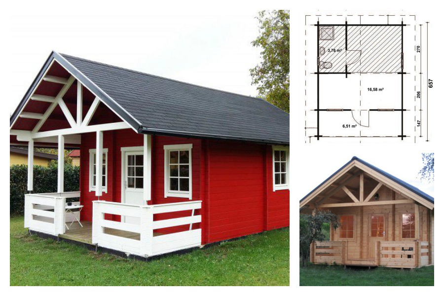 Garten- und Freizeithaus Lillehammer-70 ISO mit Terrasse – Platz für Wohnraum und Badezimmer.