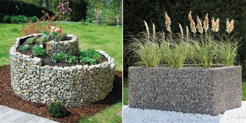 Blumen in Steinkörbe